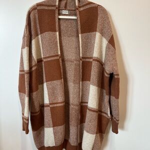 Altar'd State Brown and Cream Checkered Cardigan